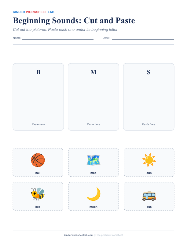 Beginning Sounds: Cut and Paste worksheet preview