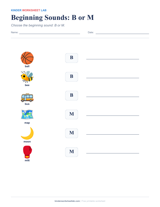 Beginning Sounds: B or M worksheet preview