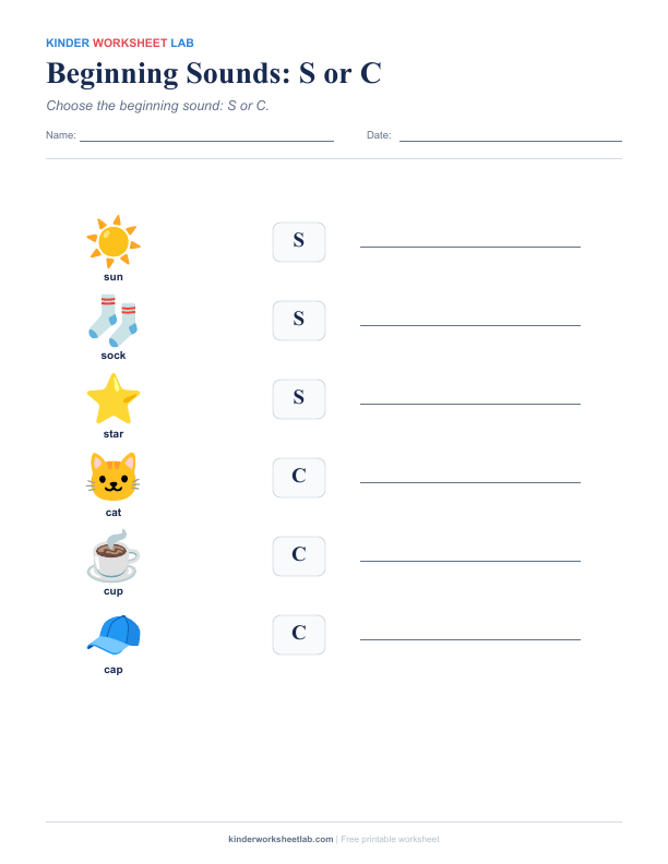 Beginning Sounds: S or C worksheet preview