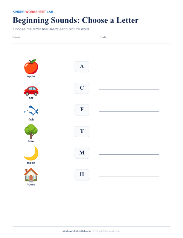 Beginning Sounds: Choose a Letter worksheet preview