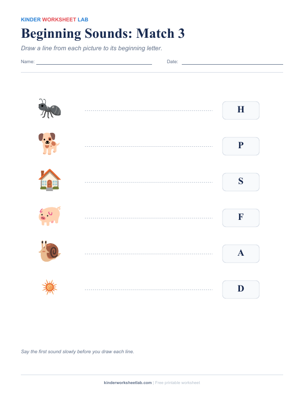 Beginning Sounds: Match 3 worksheet preview