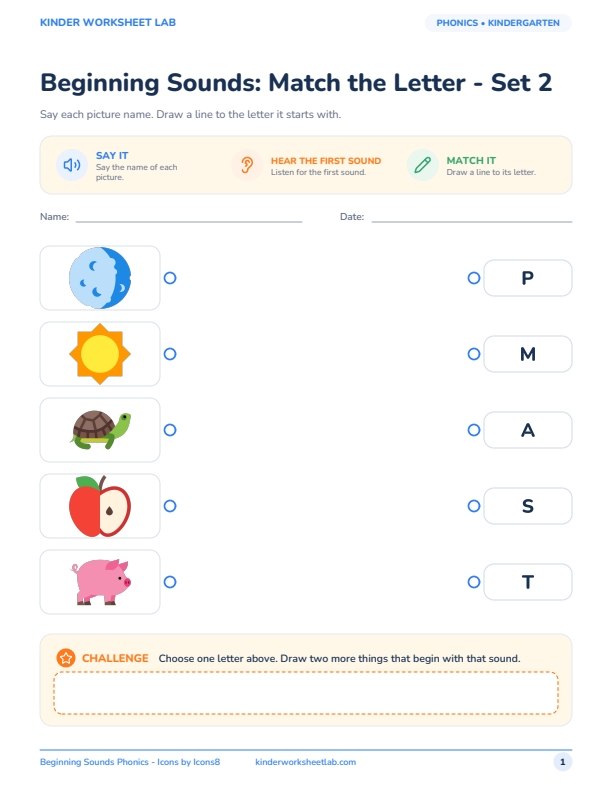 Beginning Sounds: Match the Letter — Set 2 worksheet preview