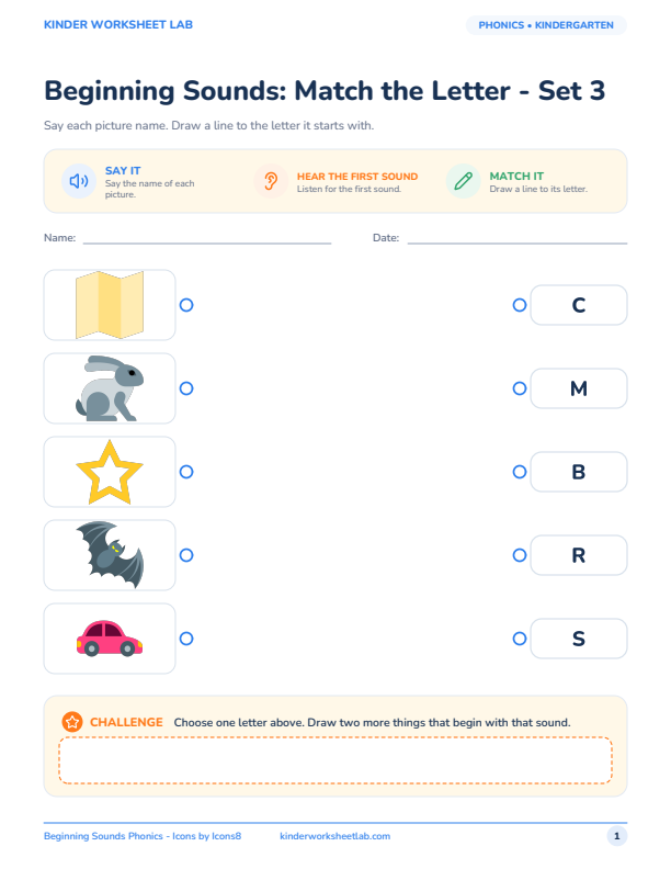 Beginning Sounds: Match the Letter — Set 3 worksheet preview