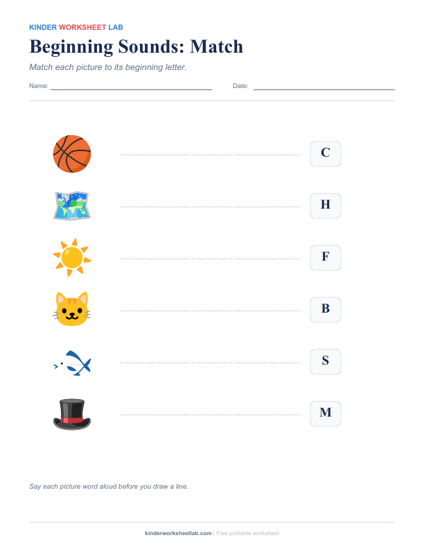 Beginning Sounds: Match worksheet preview