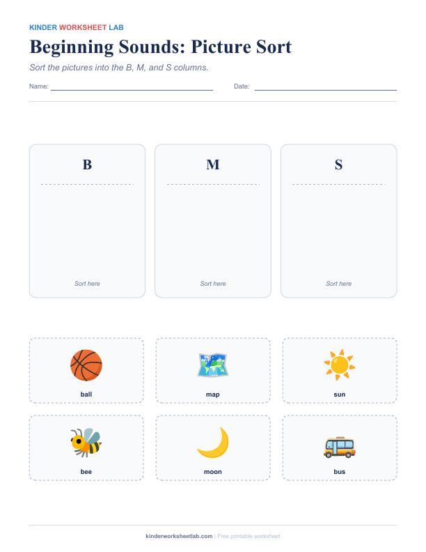 Beginning Sounds: Picture Sort worksheet preview