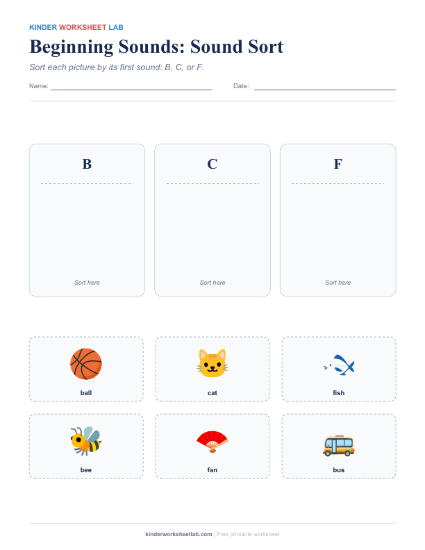 Beginning Sounds: Sound Sort worksheet preview