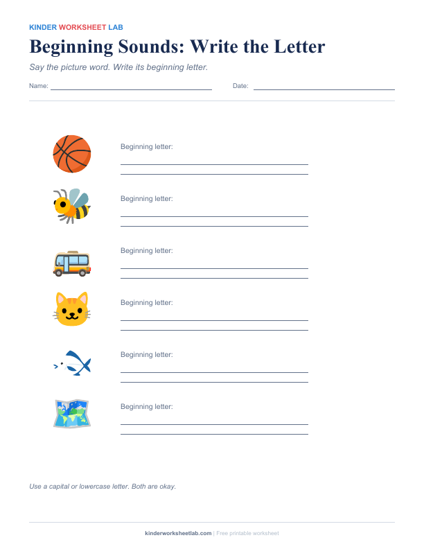 Beginning Sounds: Write the Letter worksheet preview