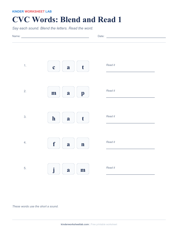 Short A CVC words worksheet preview