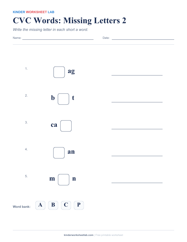CVC Words: Missing Letters 2 worksheet preview