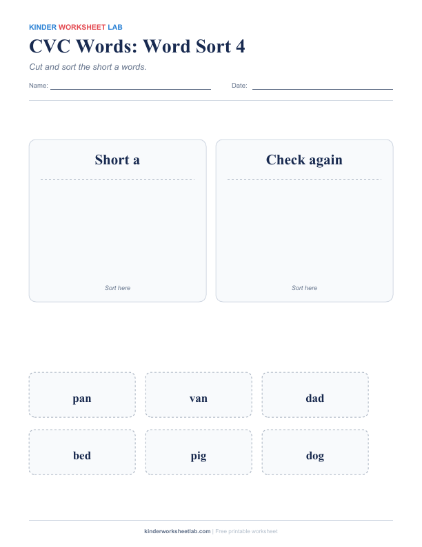 CVC Words: Word Sort 4 worksheet preview
