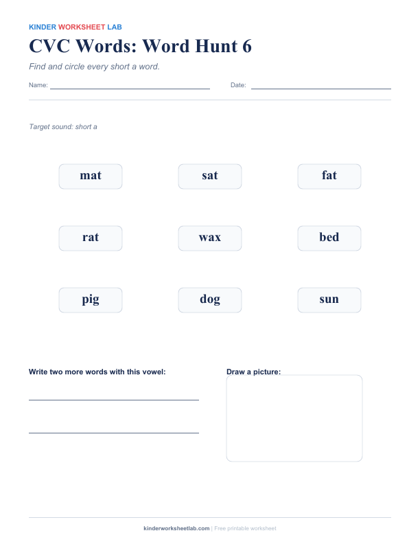 CVC Words: Word Hunt 6 worksheet preview