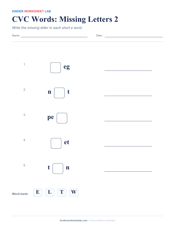 CVC Words: Missing Letters 2 worksheet preview