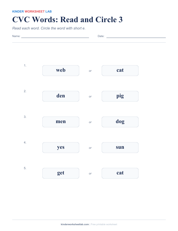 CVC Words: Read and Circle 3 worksheet preview