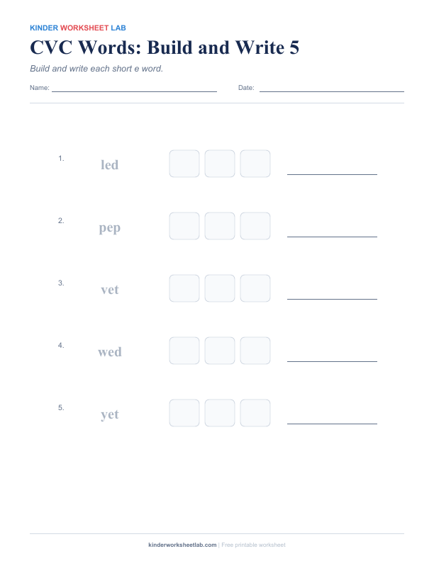 CVC Words: Build and Write 5 worksheet preview