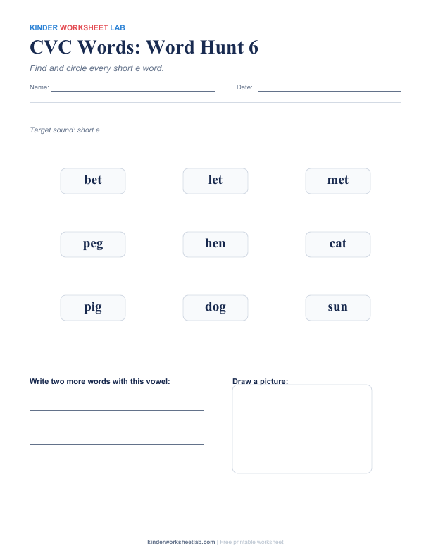 CVC Words: Word Hunt 6 worksheet preview