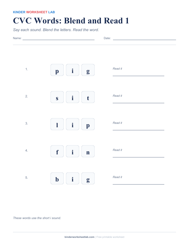 CVC Words: Blend and Read 1 worksheet preview