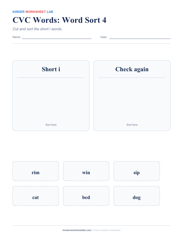 CVC Words: Word Sort 4 worksheet preview