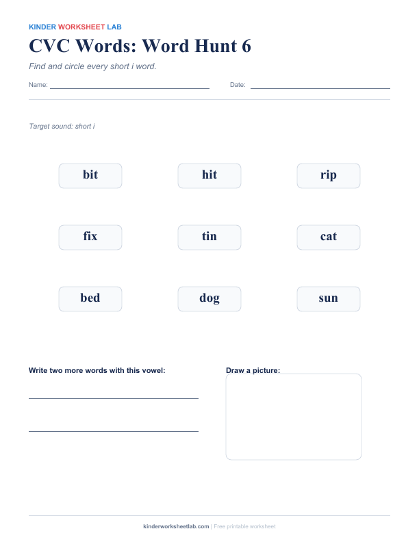 CVC Words: Word Hunt 6 worksheet preview