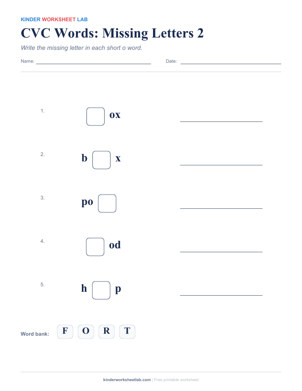 CVC Words: Missing Letters 2 worksheet preview