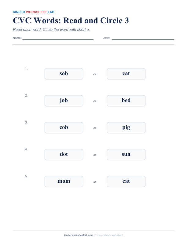 CVC Words: Read and Circle 3 worksheet preview
