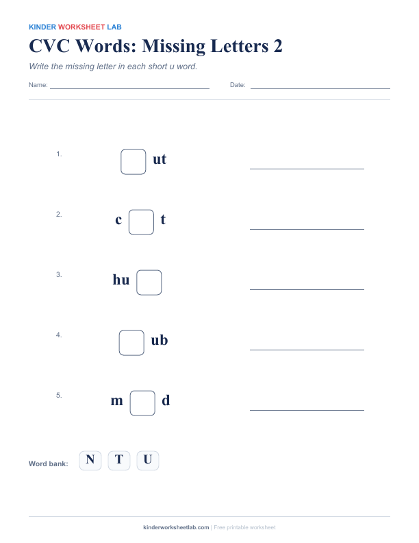 CVC Words: Missing Letters 2 worksheet preview