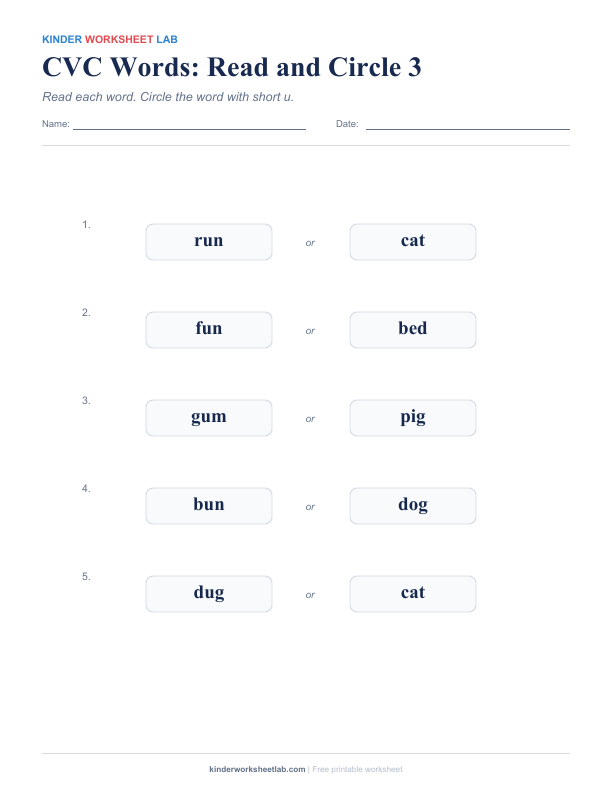 CVC Words: Read and Circle 3 worksheet preview