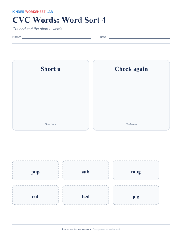 CVC Words: Word Sort 4 worksheet preview