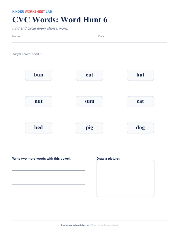 CVC Words: Word Hunt 6 worksheet preview