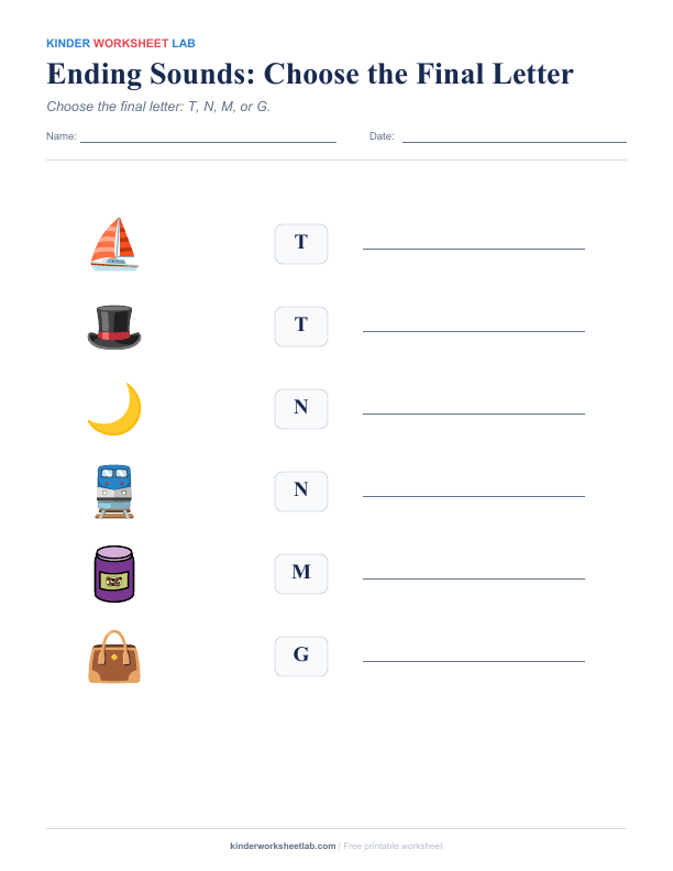 Ending Sounds: Choose the Final Letter worksheet preview