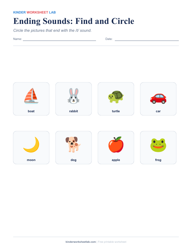 Ending Sounds: Find and Circle worksheet preview