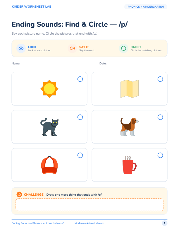 Ending Sounds: Find & Circle — /p/ worksheet preview