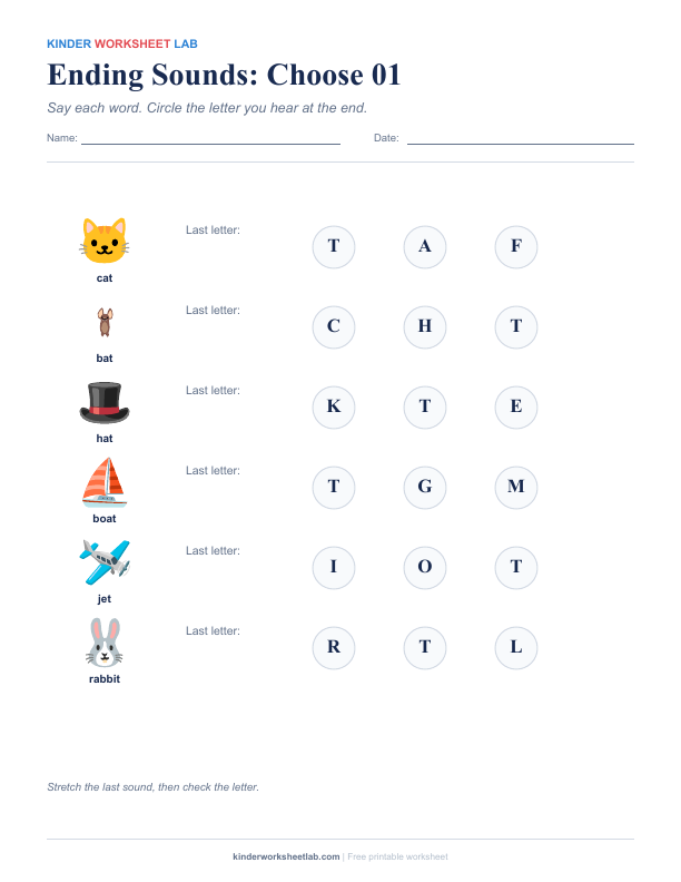 Ending Sounds: Choose 01 worksheet preview