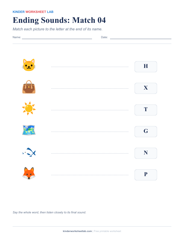 Ending Sounds: Match 04 worksheet preview