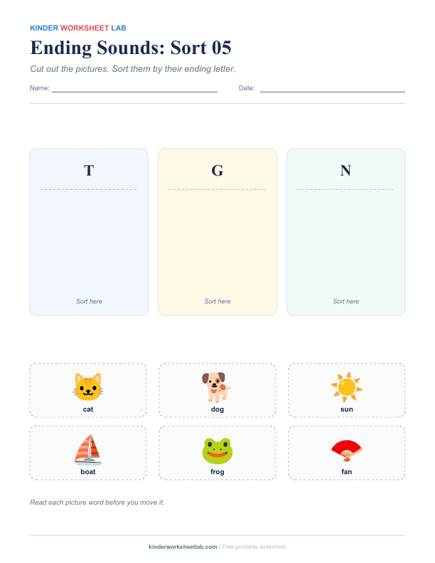 Ending Sounds: Sort 05 worksheet preview