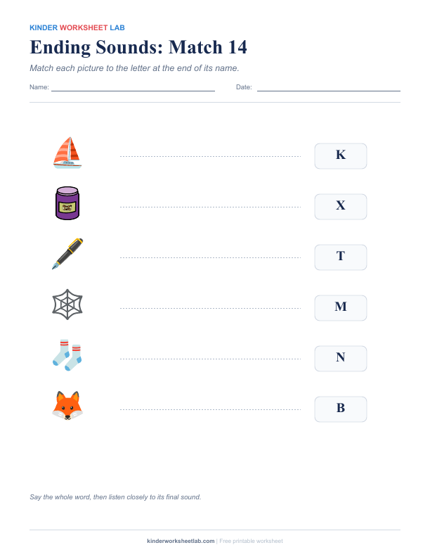 Ending Sounds: Match 14 worksheet preview