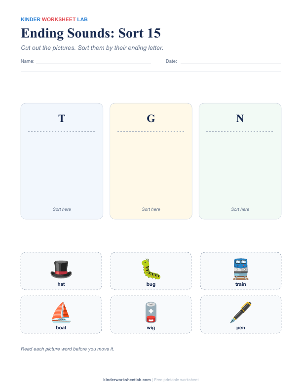 Ending Sounds: Sort 15 worksheet preview