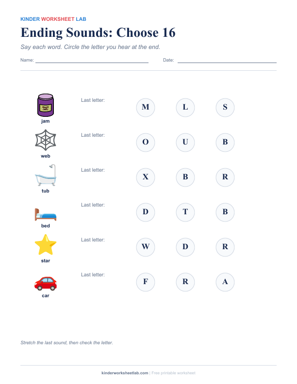 Ending Sounds: Choose 16 worksheet preview