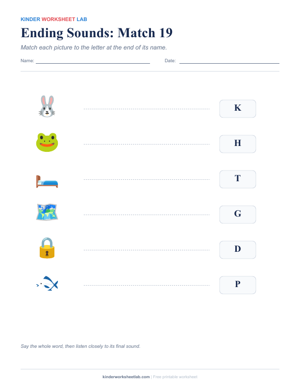 Ending Sounds: Match 19 worksheet preview