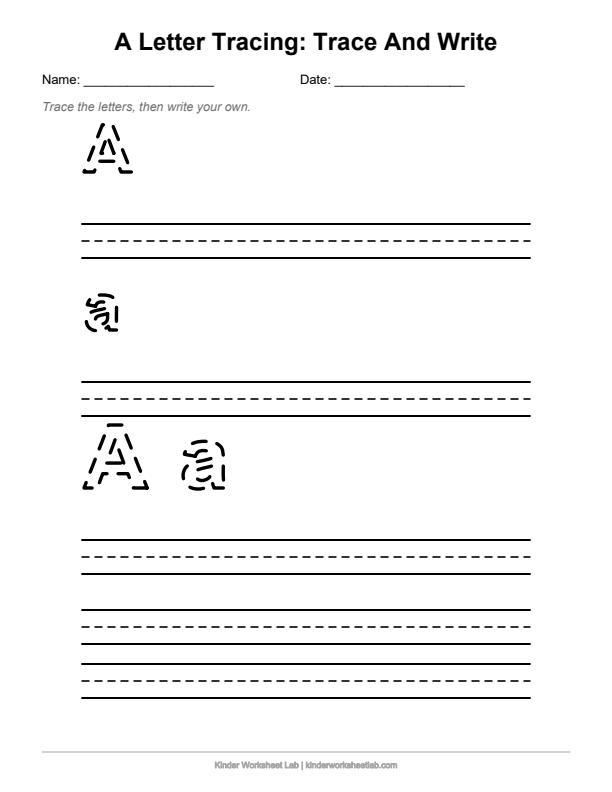 Trace and Write Letter A worksheet preview