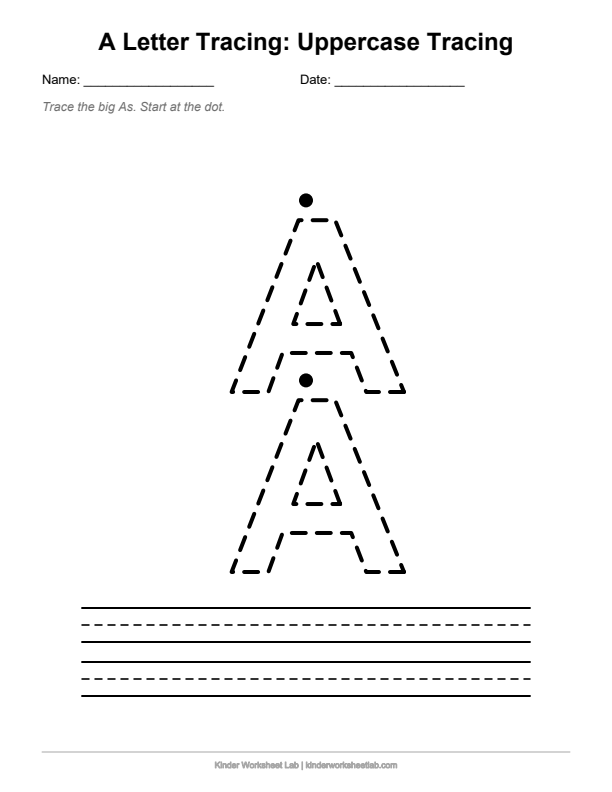 Uppercase A Tracing worksheet preview