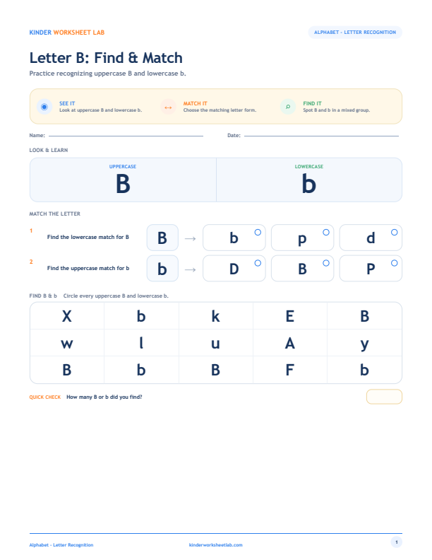 Letter B: Find & Match worksheet preview