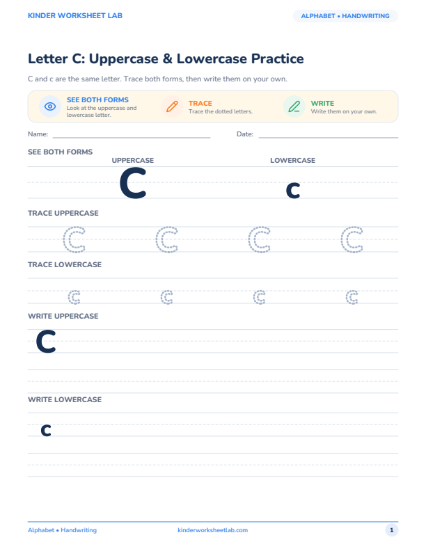 Letter C: Uppercase & Lowercase Practice worksheet preview