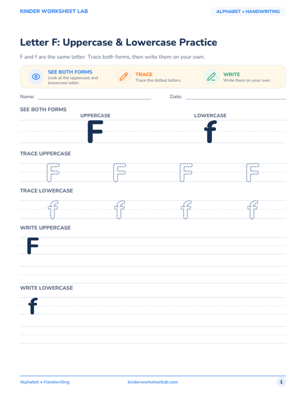 Letter F: Uppercase & Lowercase Practice worksheet preview
