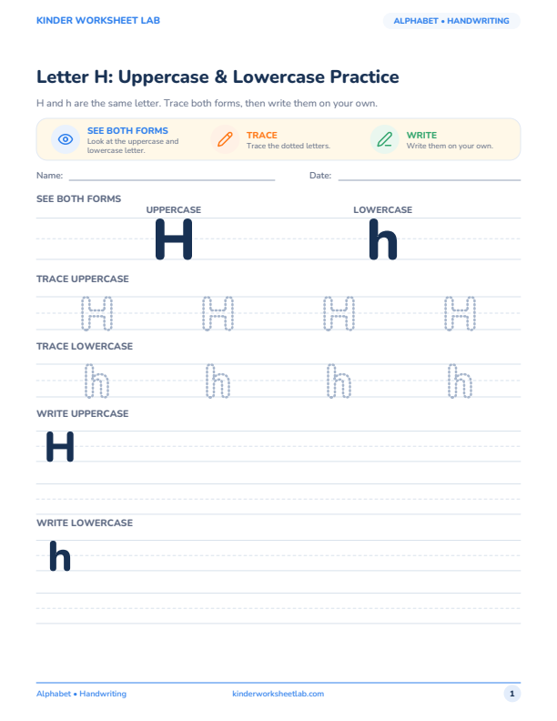 Letter H: Uppercase & Lowercase Practice worksheet preview