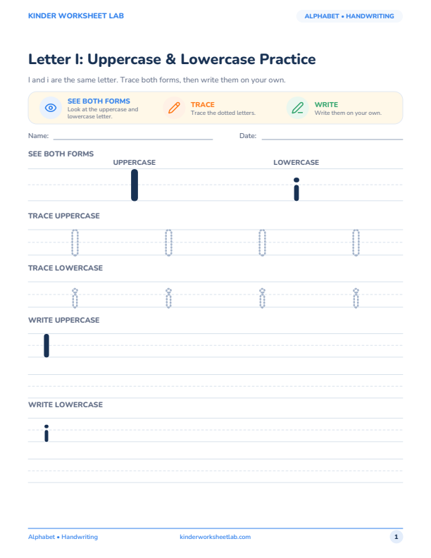 Letter I: Uppercase & Lowercase Practice worksheet preview