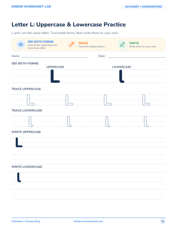 Letter L: Uppercase & Lowercase Practice worksheet preview