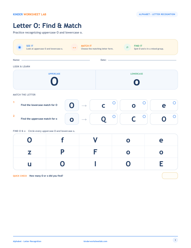 Letter O: Find & Match worksheet preview