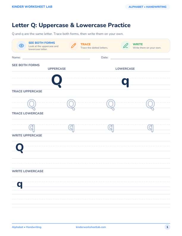 Letter Q: Uppercase & Lowercase Practice worksheet preview