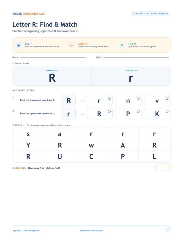Letter R: Find & Match worksheet preview