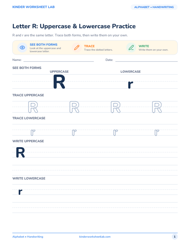 Letter R: Uppercase & Lowercase Practice worksheet preview